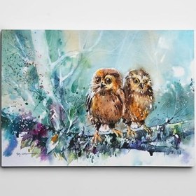 Resim Baykuşlar Suluboya Kanvas Tablo 35 x 50 CM 
