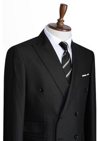 Resim İlayda Emir Luxury, İtalyan Kesim, Slim Fit, Kruvaze, Çizgili, Erkek Takım Elbise Siyah 