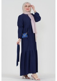 Resim Sevitli Şura Fitilli Tesettür Elbise-saks Mavi-3297-saks Mavi Saks 