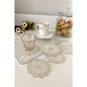 Resim Emtory Home Riyad Model | 6 Adet Fincan Yanı Sunum Peçetesi - Gold Krem Kokteyl Peçetesi 