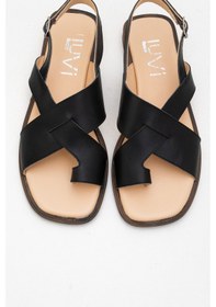 Resim Luvishoes Luvi Shoes Louna Siyah Cilt Hakiki Deri Parmak Arası Kadın Sandalet Siyah Deri 