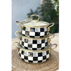 Resim Nishev Elite Class Italyan Dama Model 3 Lü Emaye Güveç Tencere Seti 16/18/20 cm 