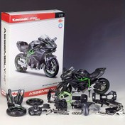 Resim Maisto simülasyon 1:12 DIY montaj alaşım Kawasaki Ninja H2R motosiklet modeli çocuk oyuncak araba aksesuarları çekme arabası erkek çocuklar için tatil hediyesi 