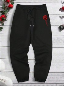 Resim Hypemode Floral & Letter Graphic Drawstring Waist Eşofman Altı Siyah 