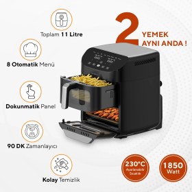 Resim Kumtel XXL 11 Litre Çift Hazneli Fastfryer (Yağsız Fritöz Airfryer ) HAF-11 