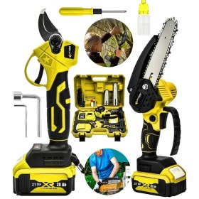 Resim 2 Adet Makine 2 Li Set Çift Akülü Çelik Şanzuman Şarjlı Dal Ağaç Kesme Bağ Budama Makas 21 Volt2 