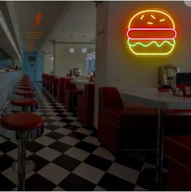 Resim BİZ BU İŞİN KEYİF KISMINDAYIZ Hamburger Şekilli Neon Tabela 