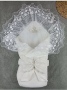 Resim Yenidoğan Kumru Soft Cotton Taç Nakışlı Trilüks Kundak Bebek Battaniyesi Ekru Çok Renkli 