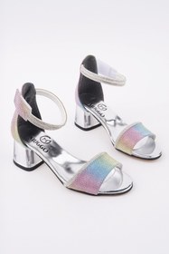 Resim Muggo Noşa Bilekten Bağlamalı Simli Kız Çocuk Kısa Topuklu Ayakkabı 