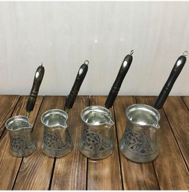 Resim Paşa İşlemeli Kalaylı Bakır Cezve Takımı 