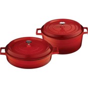 Resim Lava 20 Cm Derin Yuvarlak 24 Cm Sığ Yuvarlak 2'li Döküm Kırmızı Tencere Seti 