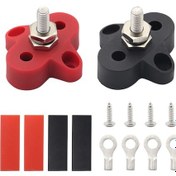 Resim M6 Nikelli Çelik Terminal Bloku, 48v Dc 80a, Kırmızı-siyah 2 Adet, 4 Terminal + 4 Isı Daraltma Tüpü 