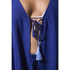 Resim Lacivert Freya Crinckle Kısa Kol V Yaka Midi Kimono 