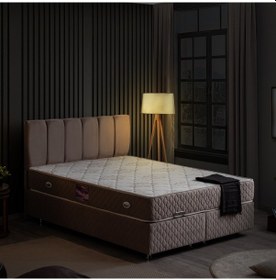 Resim Setaymobilya Baza, Tetra Gri Çift Kişilik Baza + Başlık + Deluxe Yatak 