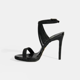 Resim Desa Kadın Siyah Simli Bantlı Topuklu Abiye Sandalet 