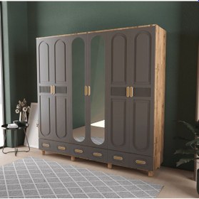 Resim Dova 6 Kapaklı Çekmeceli Gardırop - Mdf Kapak Antrasit 