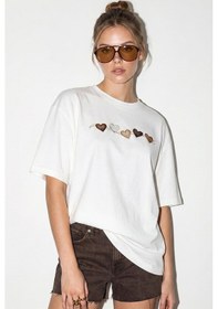 Resim Shade Kadın Bisiklet Yaka Kalp Baskılı Oversize Pamuklu T-shirt Öt100012 60286271 - Beyaz 
