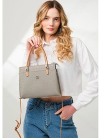 Resim Just Polo 5 Bölmeli Şık El & Omuz Çantası Shoulder Bag Ebat : 22 X 25 Cm Gri - Camel 