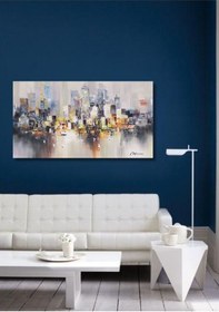 Resim Şehir Soyut El Yapımı Yağlı Boya Tablo 117x70cm 