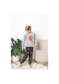 Resim Yeni Stil Sonbahar/kış Erkek Çocuk Basketball Desenli Polar Pijama Takımı 4562 Gri 