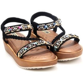 Resim Pisagor 31340 Ortopedik Kadın Günlük Taşlı Sandalet Siyah 