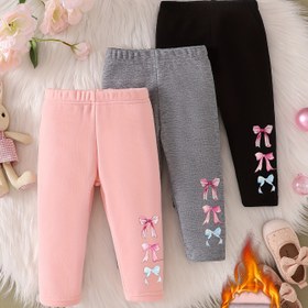 Resim Kızlar İçin Moda Sonbahar-Kış Pantolon Takımı - Kaymaz Polar, Kalın Kumaş ve Fiyonk Desenli Tasarım - 3 Parça Uzun Pantolon Seti, Dış Mekan Kullanımına Uygun 