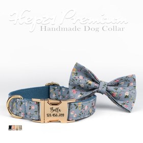 Resim Dog Collar Named flower patterned neck collar 703954 - Black Leash + Bow Tie + Strap / S 