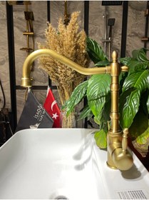 Resim İSAOĞLU YAPI Arıtmalı Mutfak Bataryası Mat Gold Arıtıcılı Musluk Fırçalanmış Mat Altın Arıtmalı Batarya 