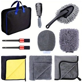 Resim Honeybeeshop Mikrofiber Temizlik Eldiveni Kurutma Havlusu Waffle Bez Jant Fırçası Varyant1 Araç Bakım Seti 