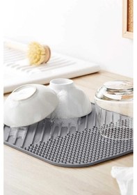 Resim Silikon Bulaşık Kurutma Matı - Kaydırmaz Gri Bulaşıklık 