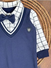 Resim Bebicix Papyonlu Gömlek Yaka Ekose Desen Alttan Çıtçıtlı Erkek Bebek Tulum Lacivert 