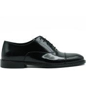 Resim Tuna Hakiki Açma Deri Kösele Siyah Oxford Erkek Ayakkabı Bağcıklı - K039 