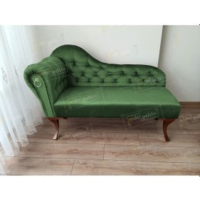 Resim Ters Kol Dekoratif Bihter Koltuk Josefin Puf 110 Cm Ceviz Ayak Yeşil 