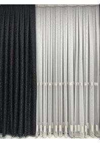 Resim Duman Desenli Siyah Jakarlı Fon Perde Ekstraforlu Düz Dikim Siyah 