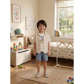 Resim Kidzes Erkek Çocuk Müslin Gömlek,yumuşak Kot Şort, Pamuklu Beyaz Tişört 3'lü Takım 