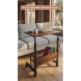 Resim Dehalimited 60X40 Raflı Yükseklik Ayarlı Frenli Tekerlekli Laptop Sehpası Çalışma Masası 