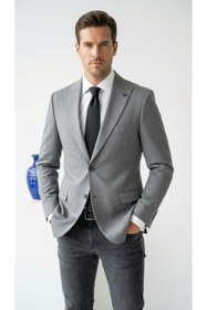 Resim Plus Scorpion Erkek Blazer Ceket Twill Puntolu Kırlangıç Yaka 2 Düğmeli Çift Yırtmaçlı Slim Fit 
