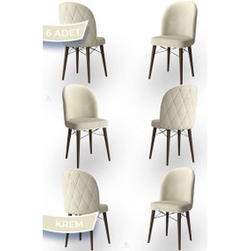 Resim Canisa Bika Serisi 6 Adet Krem Mutfak Sandalyesi Ceviz Gürgen Ayaklı 1. Sınıf Babyface Kumaş Sandalye Krem Ayaklar Ceviz 