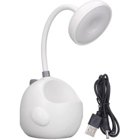 Resim Öğrenciler İçin 360 Derece Kaz Boynu Usb Şarj Edilebilir Kalem Tutucu İle Sevimli Dinozor Şekilli Led Masa Lambası Beyaz 