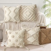 Resim Boho Tufted Atkı Kılıfı - Dekoratif Yastık Kılıfı Koltuk, Kanepe, Yatak ve Salon için, Geometrik Desen, Polyester, Fermuar Kapatma, Makine Yıkamalı (İç Dahil Değil), Dekoratif Yastıklar 
