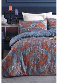 Resim Kolay Ütülenir Nevresim Takımı Tek Kişilik Hitit Lacivert Lacivert 