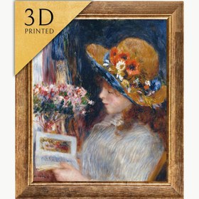 Resim Renoir 'Reading Girl' 3D Printed Textured Oil Painting Reproduction - 39"x47" in / 100x119 cm / Vintage Gold Frame 