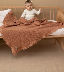 Resim ZEYPBA % 100 Pamuk 4 Katlı Müslin Örtü Mocha Mousse 110x110 cm (Bebek & Çocuk İçin) Püsküllü 