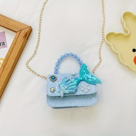 Resim Kızların Işık Mavi Dantel El Çantası - Sevimli Mini Crossbody Çantası, Okul, Seyahat, Günlük Kullanım İçin Hafif ve Dayanıklı, Günlük Çantası, Seyahat Çantası, Oynayıcı Tasarım, Metalik Detaylar 