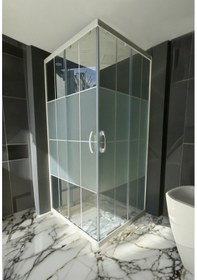 Resim Durul Duşakabin Kare Beyaz Çizgi Ortası Buzlu 5mm H:190 Beyaz 