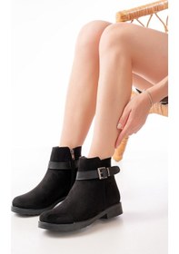 Resim 165-204/1 Siyah Süet Toka Aksesuarlı Fermuarlı Günlük Kadın Bot Acı Kahverengi 