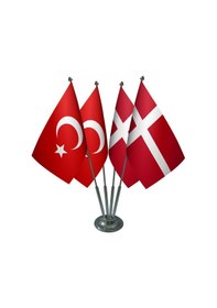 Resim Masa Üstü Danimarka Bayrağı Türk Bayrağı Dörtlü Krom Direk Masa B 