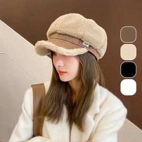Resim 2025 Kore Sonbahar/Kış Yeni Gelen Kadınlar İçin Kalınlaştırılmış Sıcak Yumuşak Moda Sekizgen Beret Şapka, Dış Mekan Rahat Giyim İçin Kış Sıcak Ördek Kapağı, Çok Yönlü Polar Beanie, Mükemmel Tatil Parti Hediyesi 