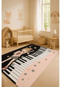 Resim Blghome Piyano Eğlenceli Çocuk Odası Halısı Pembe 