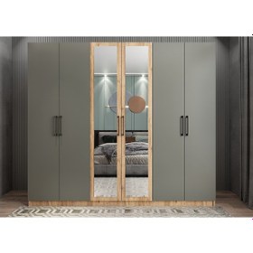 Resim Kayra 6 Kapaklı Gardırop Dolap Çam Füme 